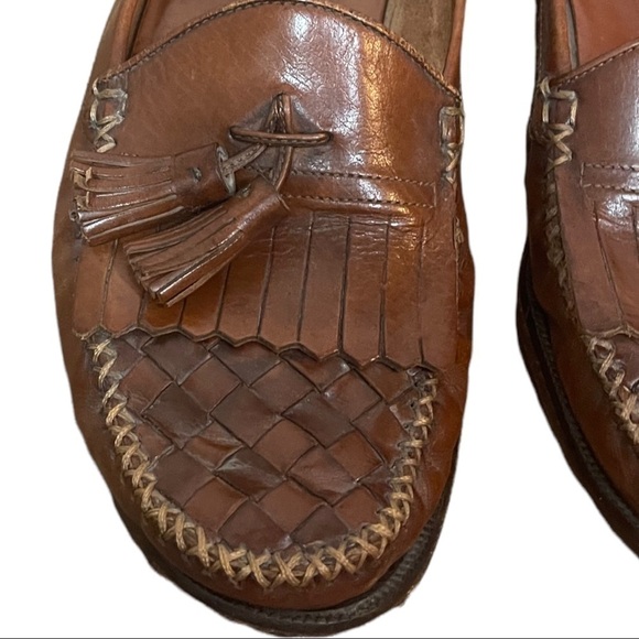 Cole Haan Brown Woven Tassel Slip On Loafers